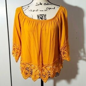 Hyped Unicorn - Womens Mustard Yellow Cropped Crochet Top Sz.Large